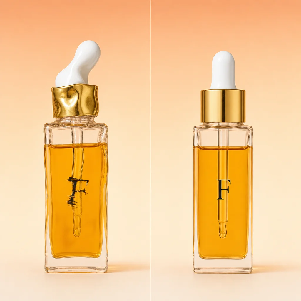 Product preservation comparison showing unwarped label and material details